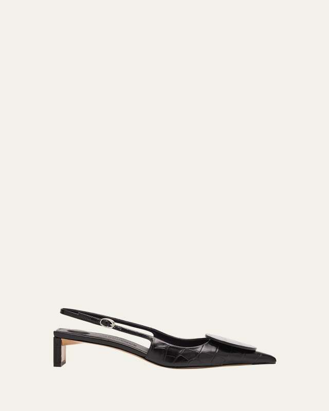 Les Slingbacks Croc-Embossed Leather Pumps